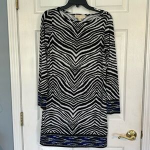 Cute lightweight zebra print Michael Kors size medium dress with blue accents.